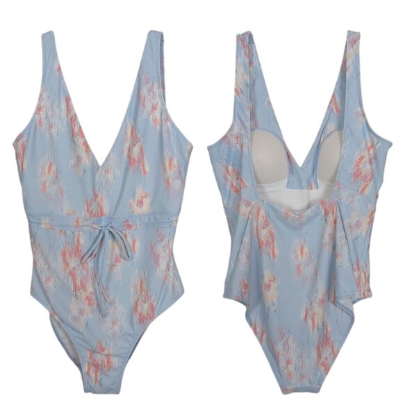 Summersalt One-Piece Women's Swimsuit 8 Abstract Pastel V-Neck Waist Tie Lined - Picture 1 of 16